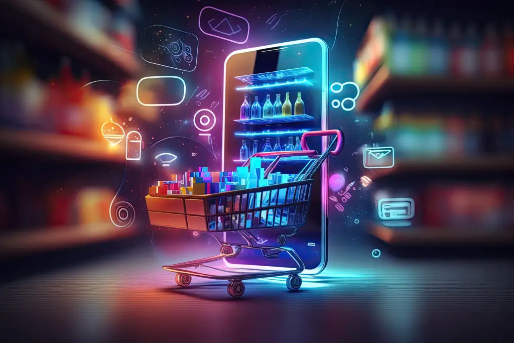 Futuristic online shopping technology digital payment from mobil